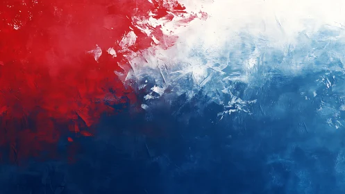 Textured red white blue abstract canvas painting.