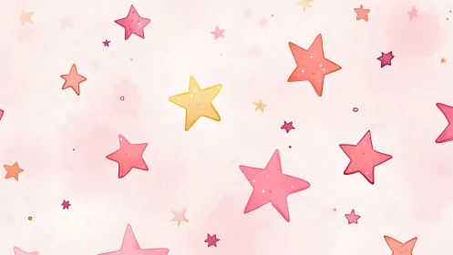 Candy-soft watercolor stars drifting in a rosy pastel sky.