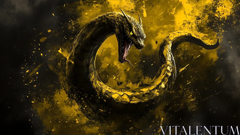 Coiling golden serpent tears open the darkness with a roar