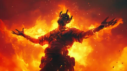 Fire crowned warlord rises roaring within infernal blaze