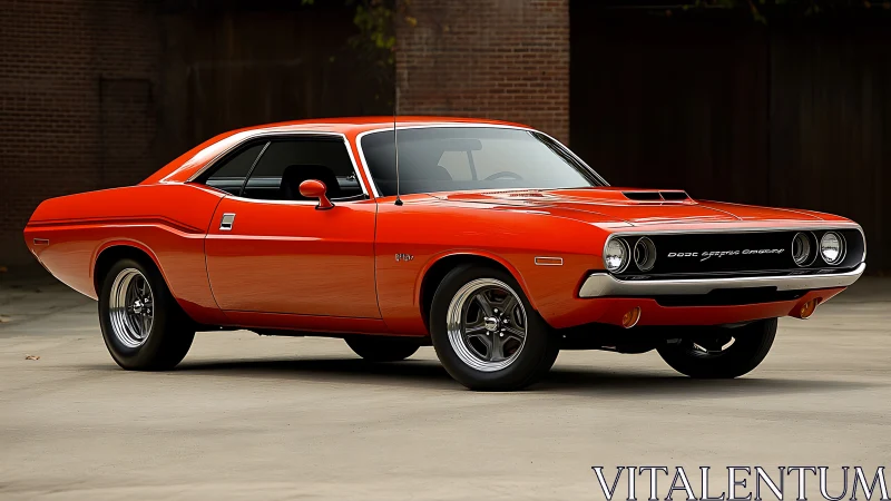 Iconic orange muscle car in pristine studio-style setting.