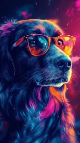 Cool neon pup in sunglasses soaking up dreamy city lights.