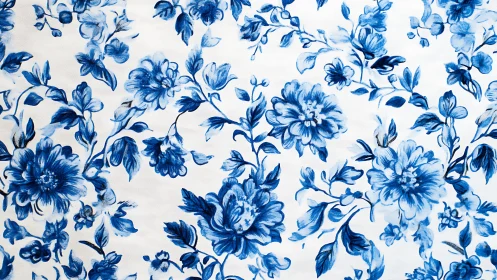 Porcelain-blue blossoms drift like ink across quiet linen