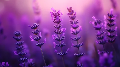 Purple lavender inflorescences with selective focus depth-of-field rendering.