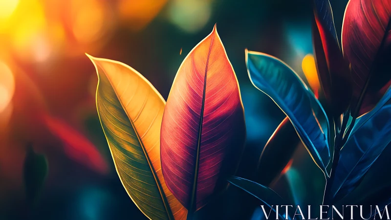 Backlit tropical leaves reveal luminous chromatic gradients