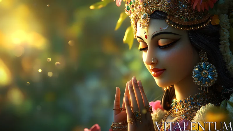 Divine goddess portrait rendered in luminous digital painting