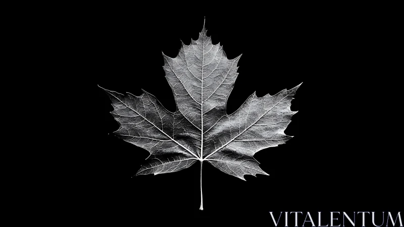 Silvered maple leaf floats like a star in quiet darkness