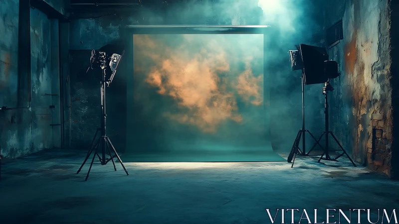 Moody studio backdrop glows softly in an atmospheric haze