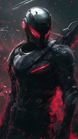 Tactical exosuit operative in red-lit combat readiness stance.
