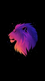 Neon gradient lion profile with cosmic particle accents.