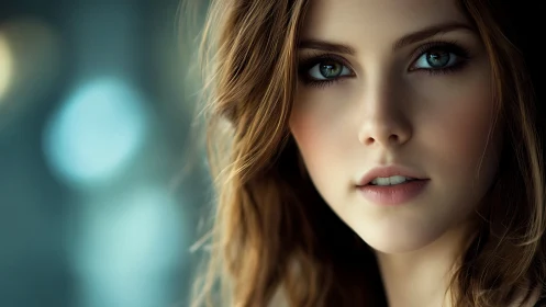 Emerald-eyed daydreamer framed in soft city glow.