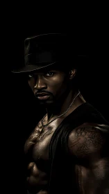 Shadow-draped contender studies the dark with steel poise