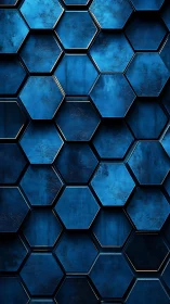 Offset blue hexagonal metal tiles create deep relief pattern