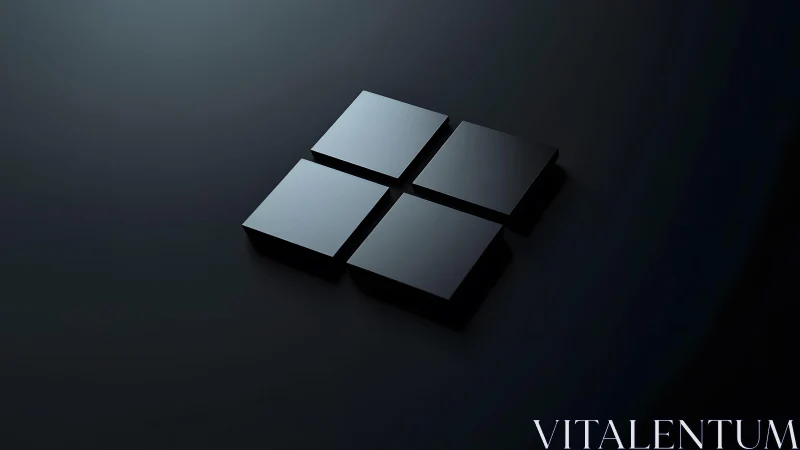 Minimalist 3D Black Windows Logo on Dark Gradient Background.