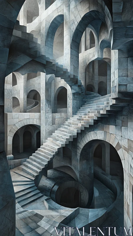 Parametric marble staircase labyrinth with recursive arches
