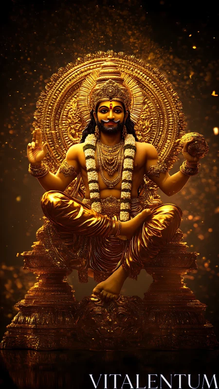 Radiant golden deity seated on ornate luminous throne.