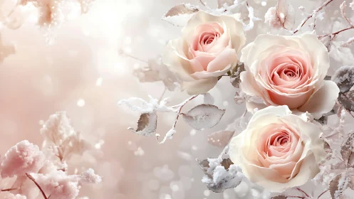 Frosted Pink Roses in Winter Sparkle