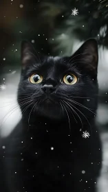 Black Cat's Enchanted Winter Gaze