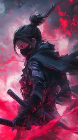 Storm-lit rogue stands ready in swirling crimson energy