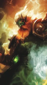 Emerald warlock elder blazing through swirling elemental fire.
