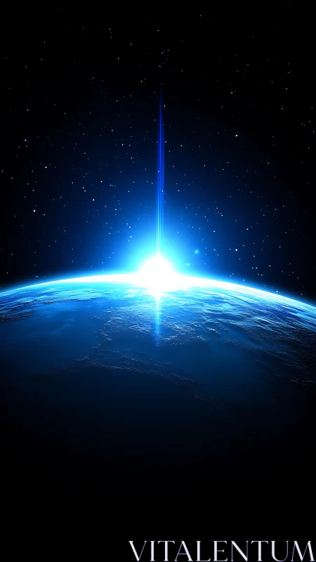 Gentle blue sunrise over Earth welcoming a new day in space.