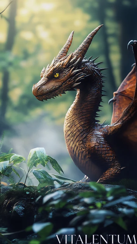 Gentle forest dragon resting in soft morning light.