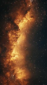 Golden interstellar nebula band with dense star field.