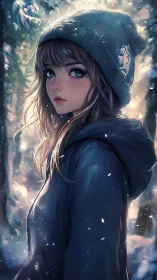 Emerald eyed wanderer pausing beneath a hush of winter light.