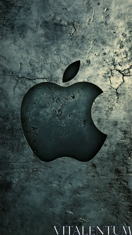 Black Apple Logo Emerges From Weathered Stone Texture