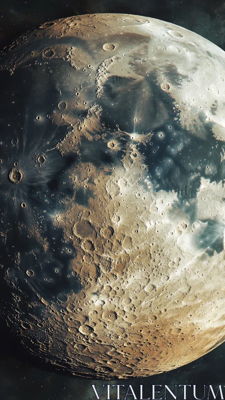 Luminous cratered moon surface glows in deep space view.