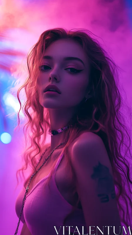 Portrait uses neon backlighting and shallow depth for soft focus bokeh
