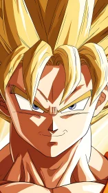 Blond spiky haired anime warrior closeup portrait art.