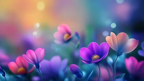 Glowing Purple Flowers in Dreamy Bokeh Garden Scene