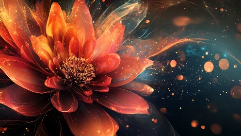 Nebula Bloom Unfurling in Firelit Cosmic Petals.