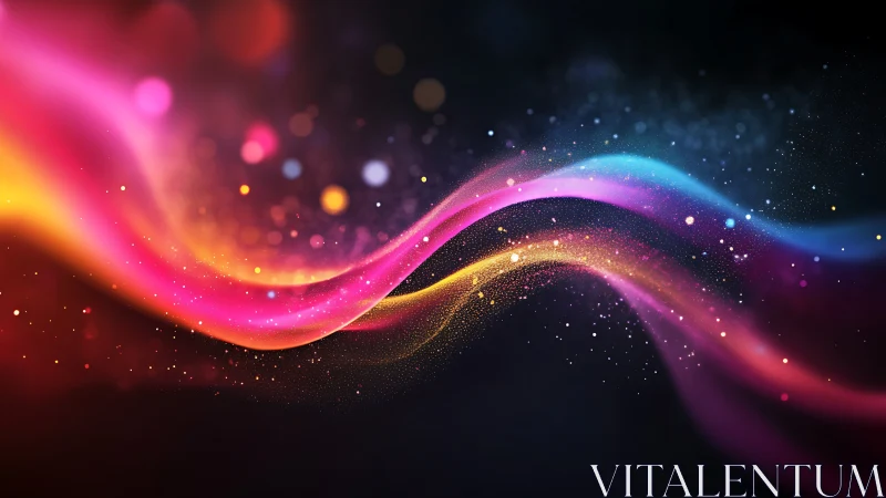 Multicolored light trails with particle effects on dark field.