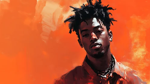 High-contrast digital portrait with textured orange impasto background