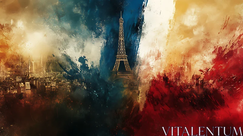 Tricolor storms swirl while the Eiffel Tower keeps quiet watch