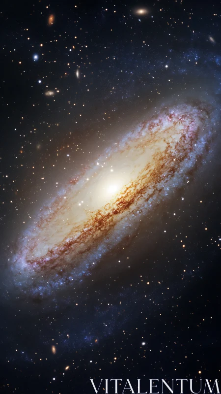 Spiral galaxy core with luminous dust lanes in deep space.