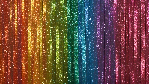 Rainbow glitter curtain sparkles with playful color magic.