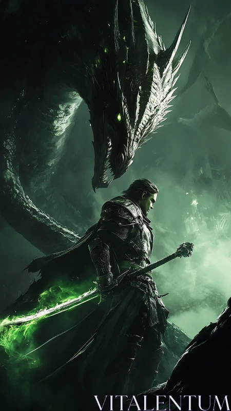 Dragon lord stands beneath looming emerald-scaled guardian.