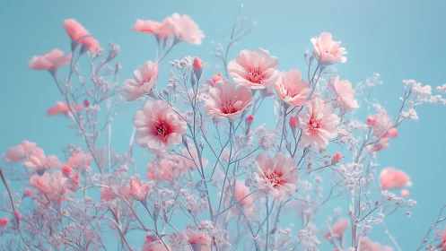 Pink carnation flowers against turquoise background.