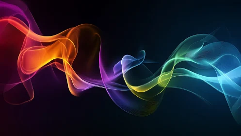 Multicolored light waveforms on dark digital background.