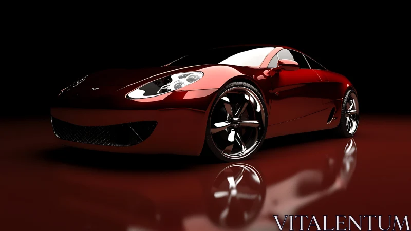 Crimson supercar prowls a mirrored night of liquid chrome.