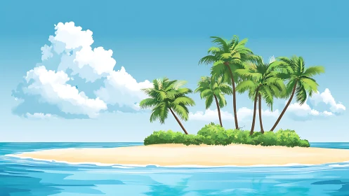 Tropical Island Atoll with Coconut Palms: Isolated Landmass.