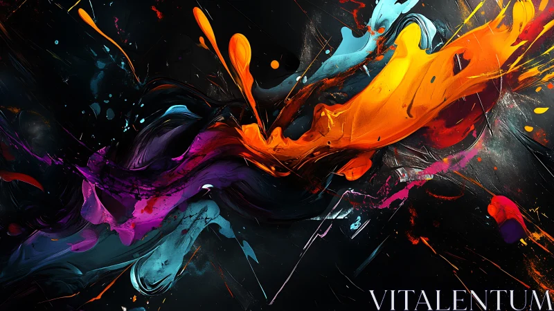 Explosive abstract paint streaks across dark canvas.