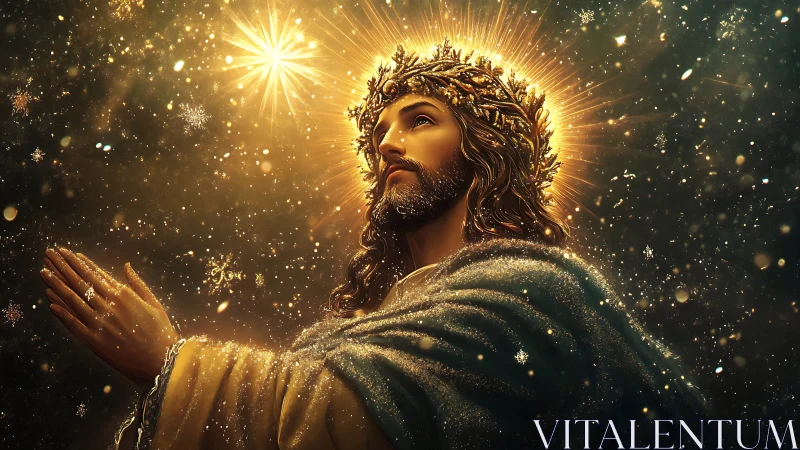 Radiant crowned figure in glowing golden celestial light.