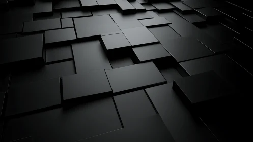 Layered black geometric panels create deep abstract surface