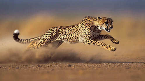 Kinematic cheetah sprint captured with shallow desert focus.