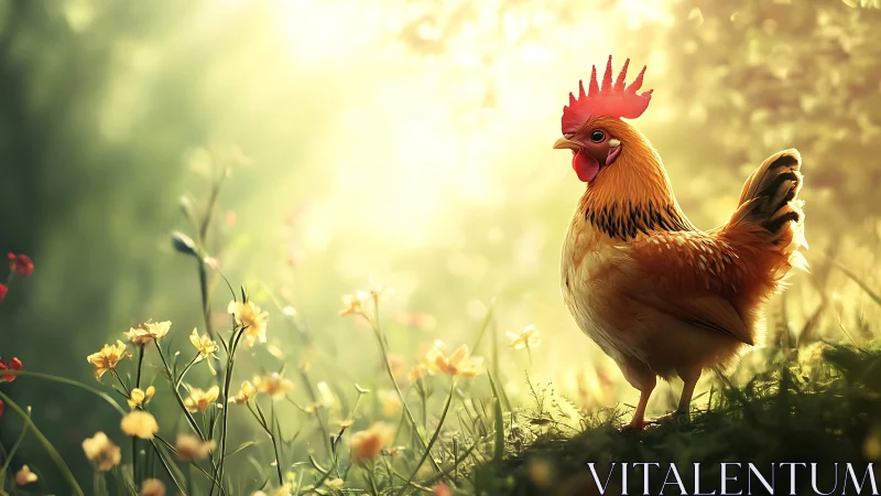 Rooster's Golden Hour Moment in the Wildflowers.