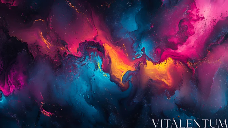 Vibrant nebula-like paint currents swirl through deep space